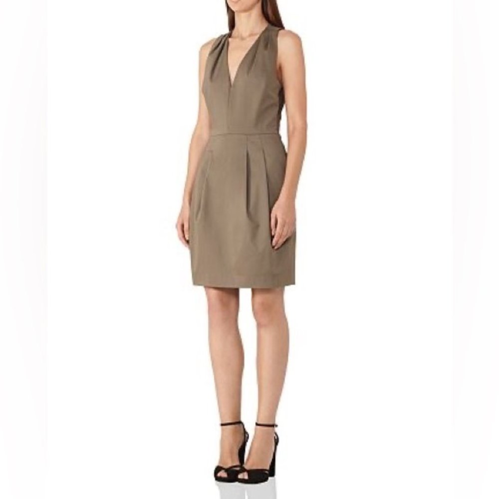 REISS Rakele Front Pleat Khaki Dress